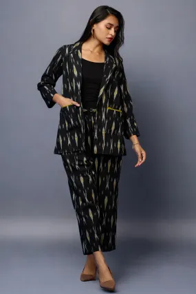 pantsuit set (blazer   trousers) - Black Ink & Green Brushstrokes