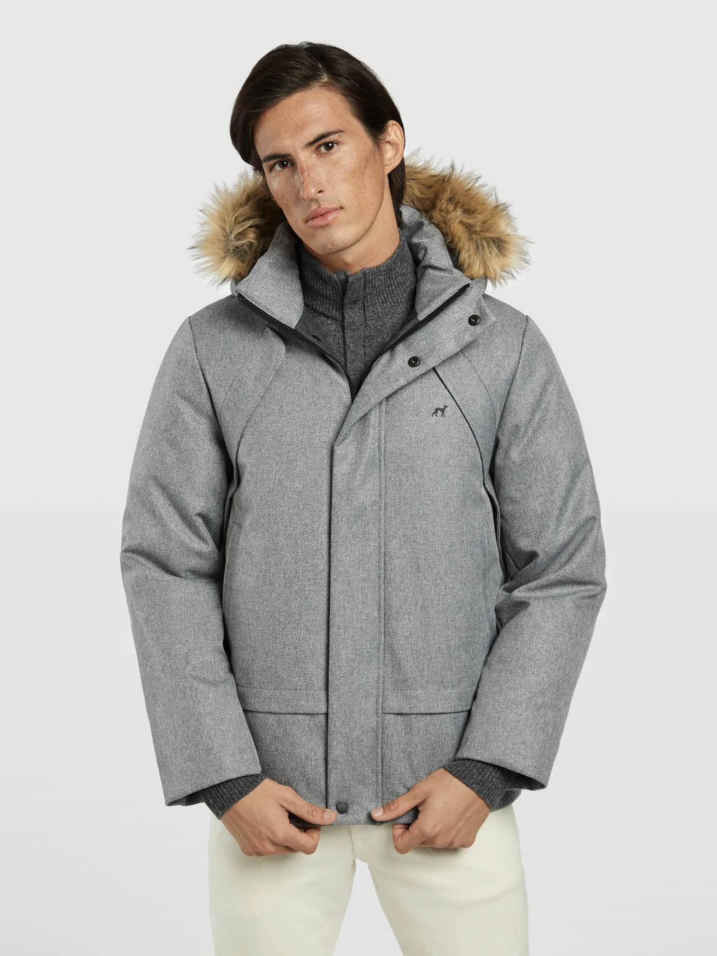 Parka with fur collar