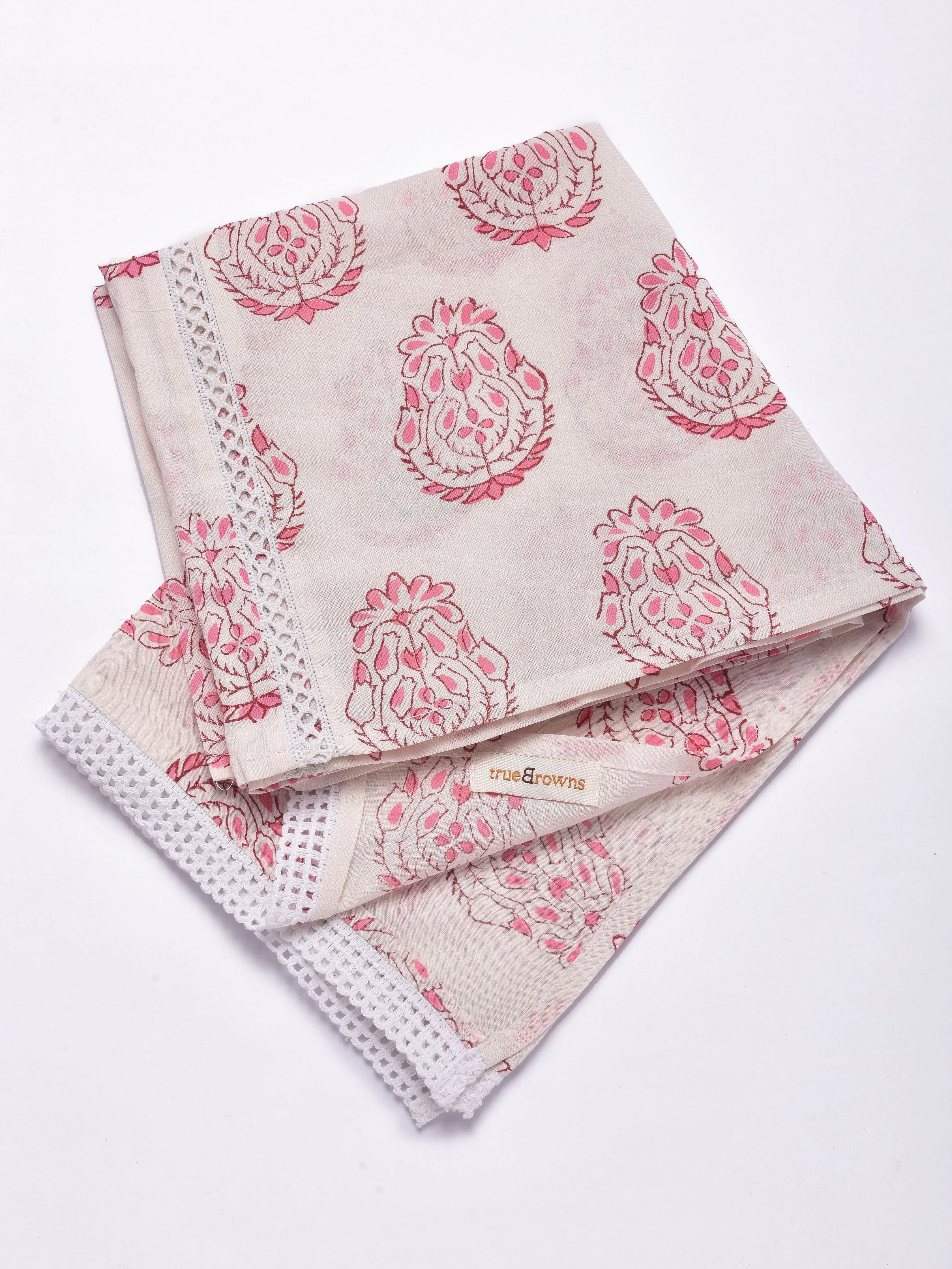 Pink Big Buta On White Print Cotton Stole