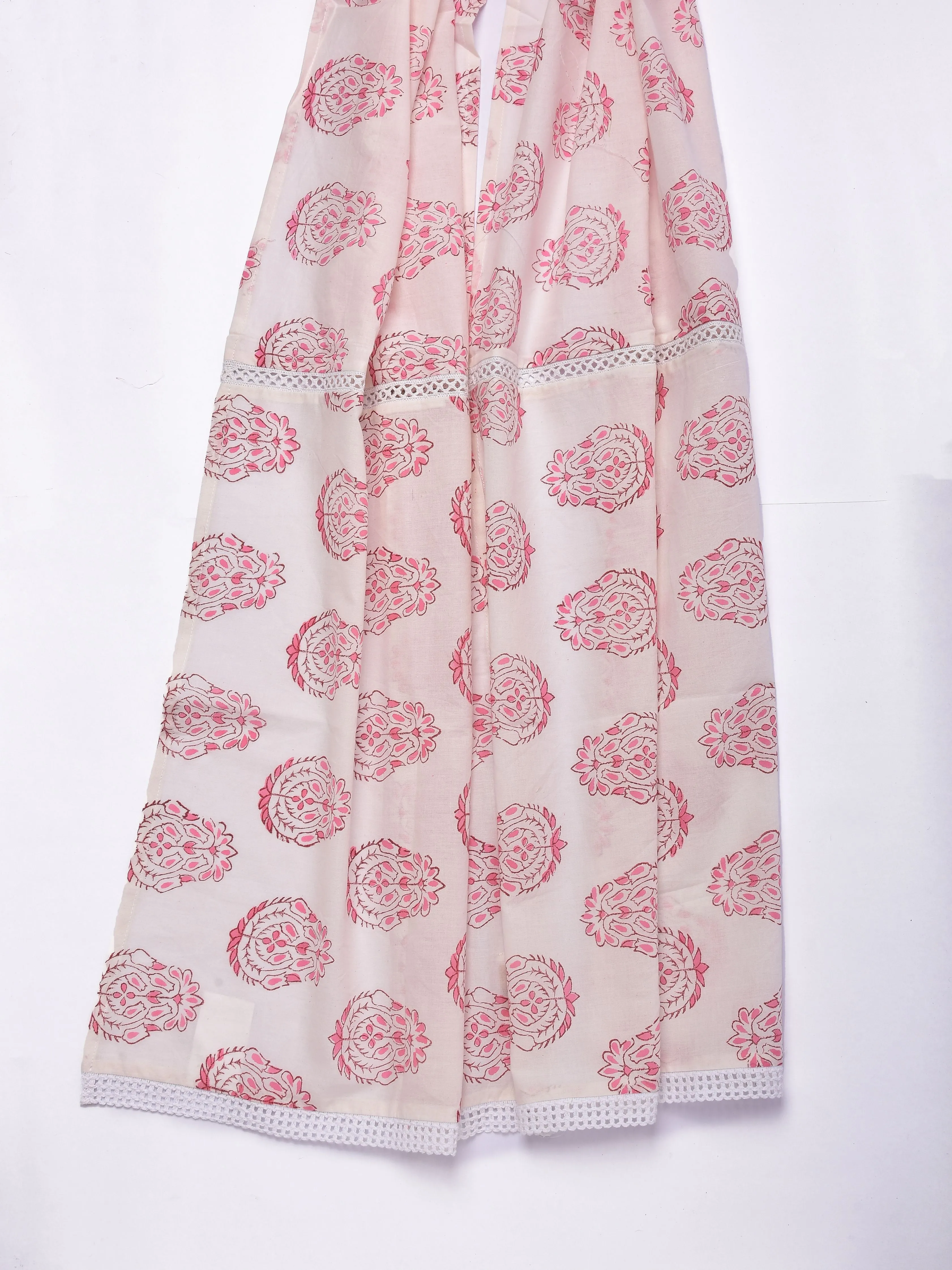 Pink Big Buta On White Print Cotton Stole