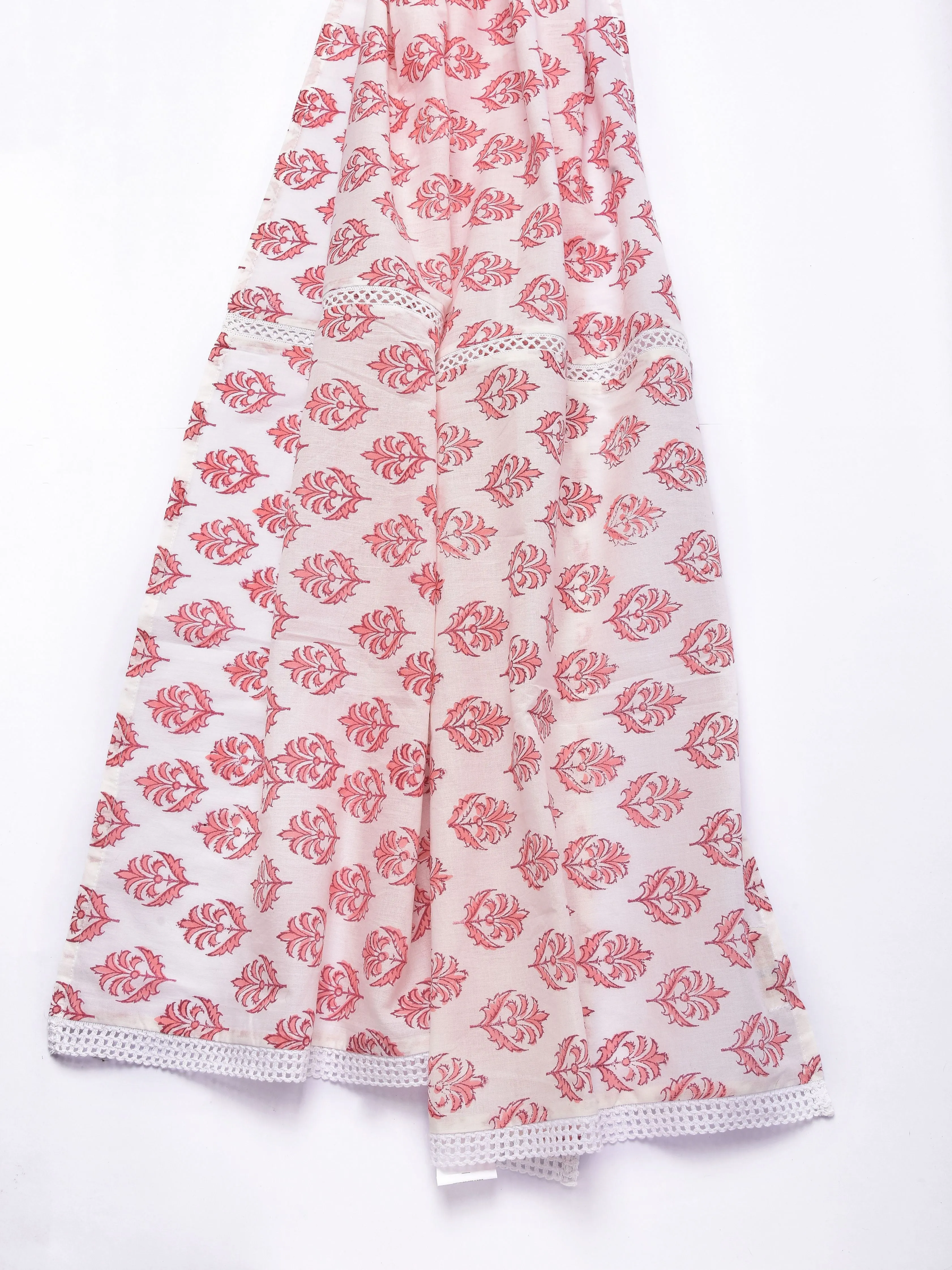 Pink Buta On White Print Cotton Stole