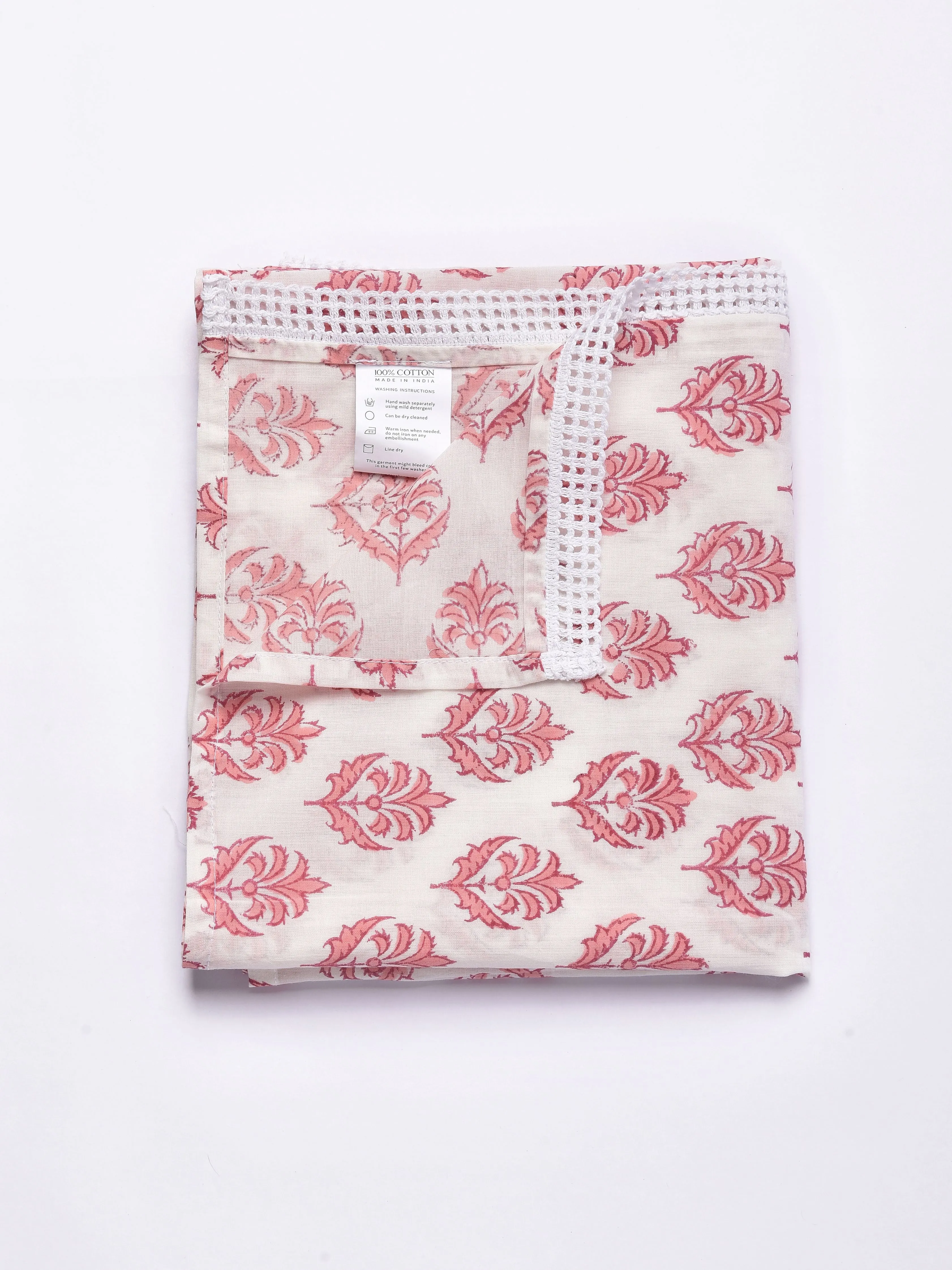 Pink Buta On White Print Cotton Stole