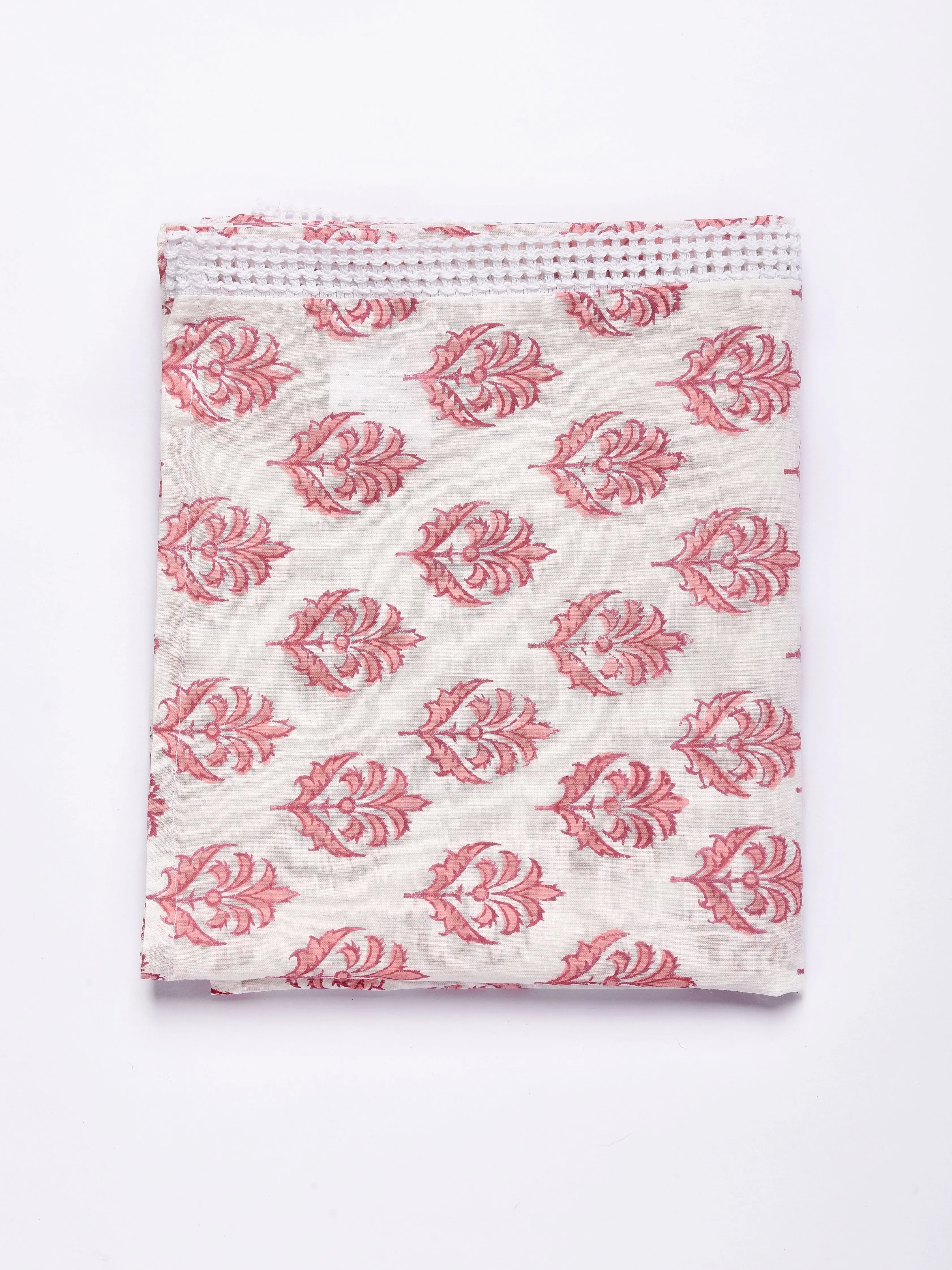 Pink Buta On White Print Cotton Stole