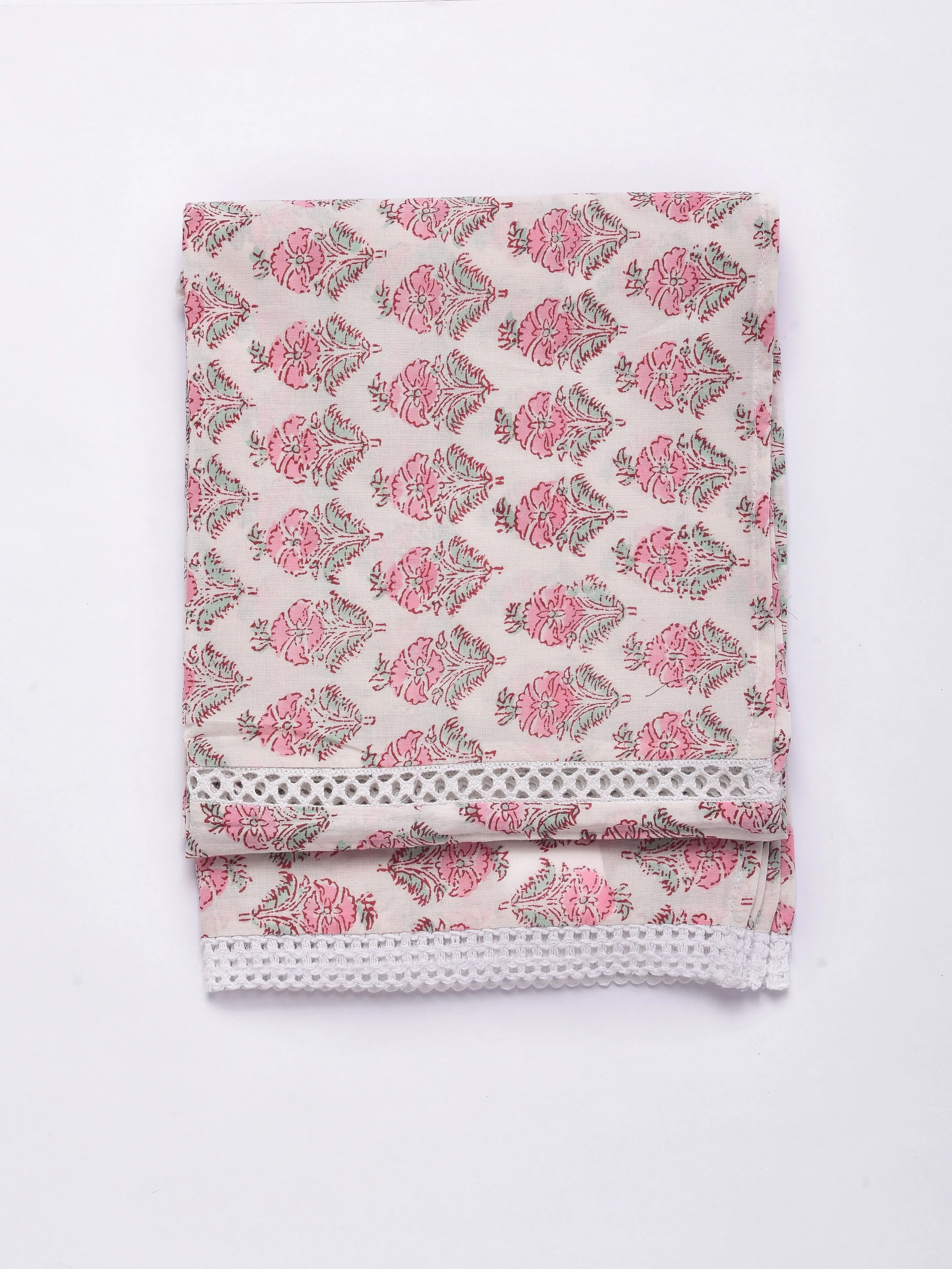 Pink Floral On White Print Cotton Stole