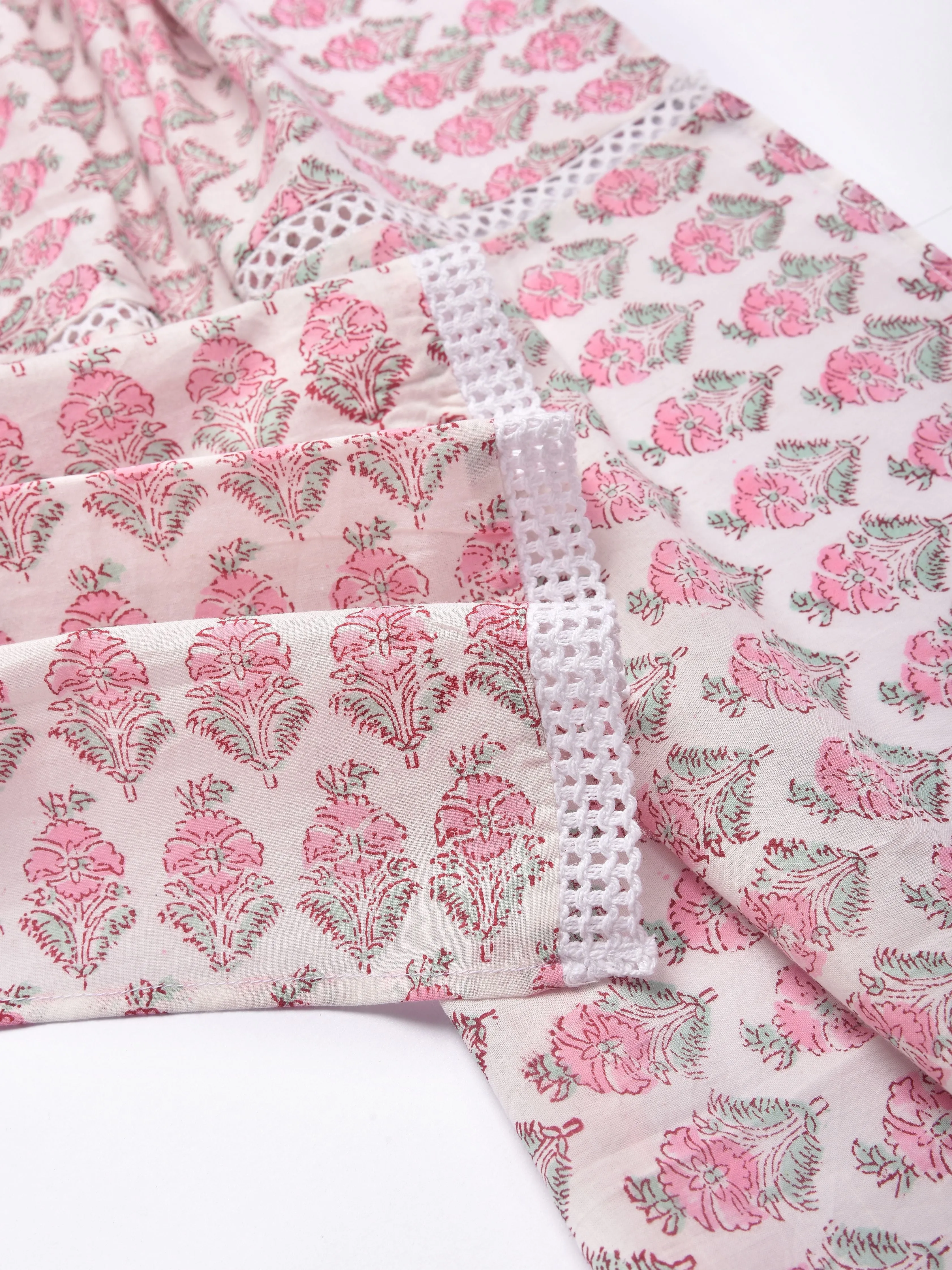 Pink Floral On White Print Cotton Stole