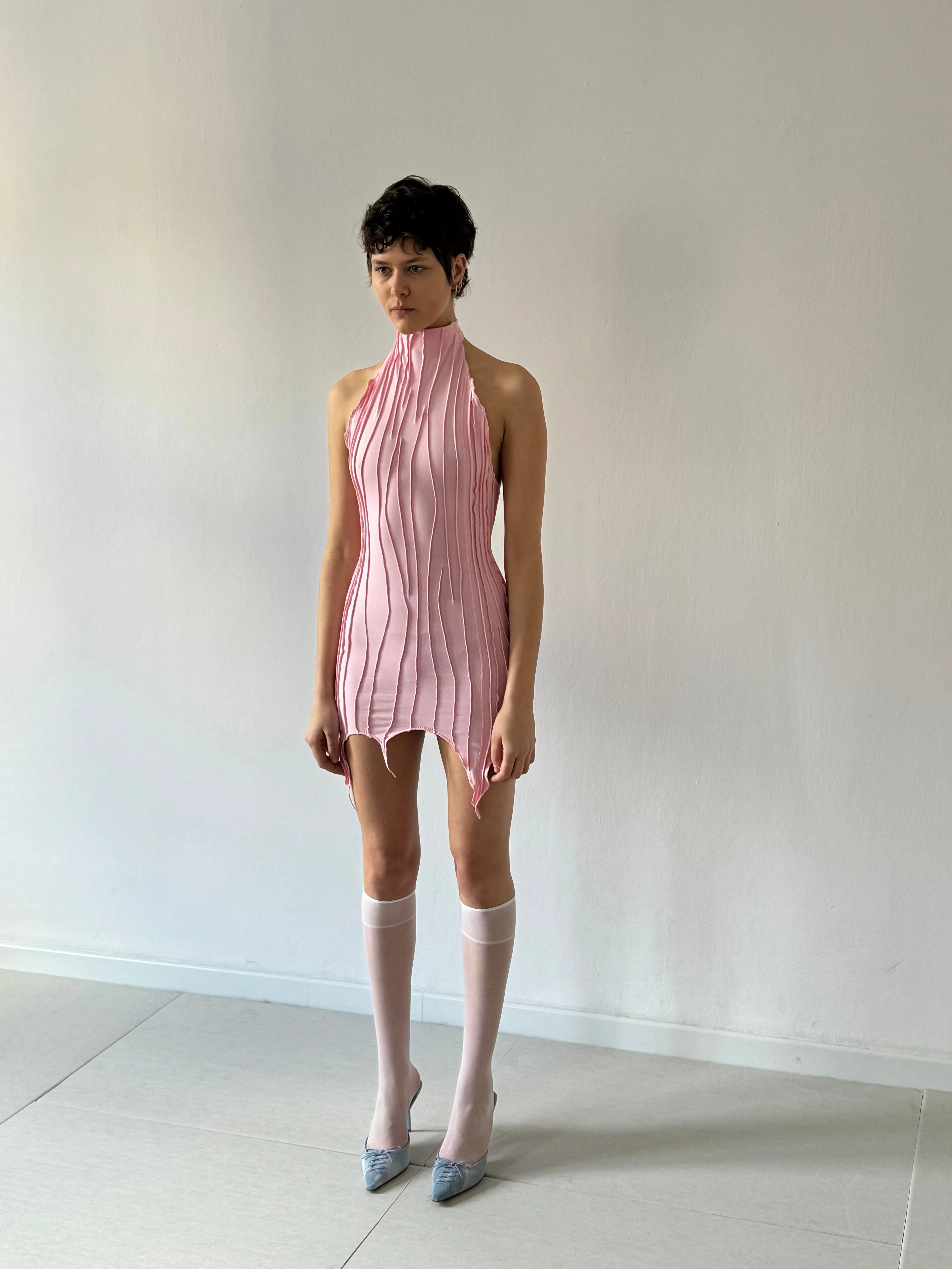 Pink Scraps Mini Neck Dress