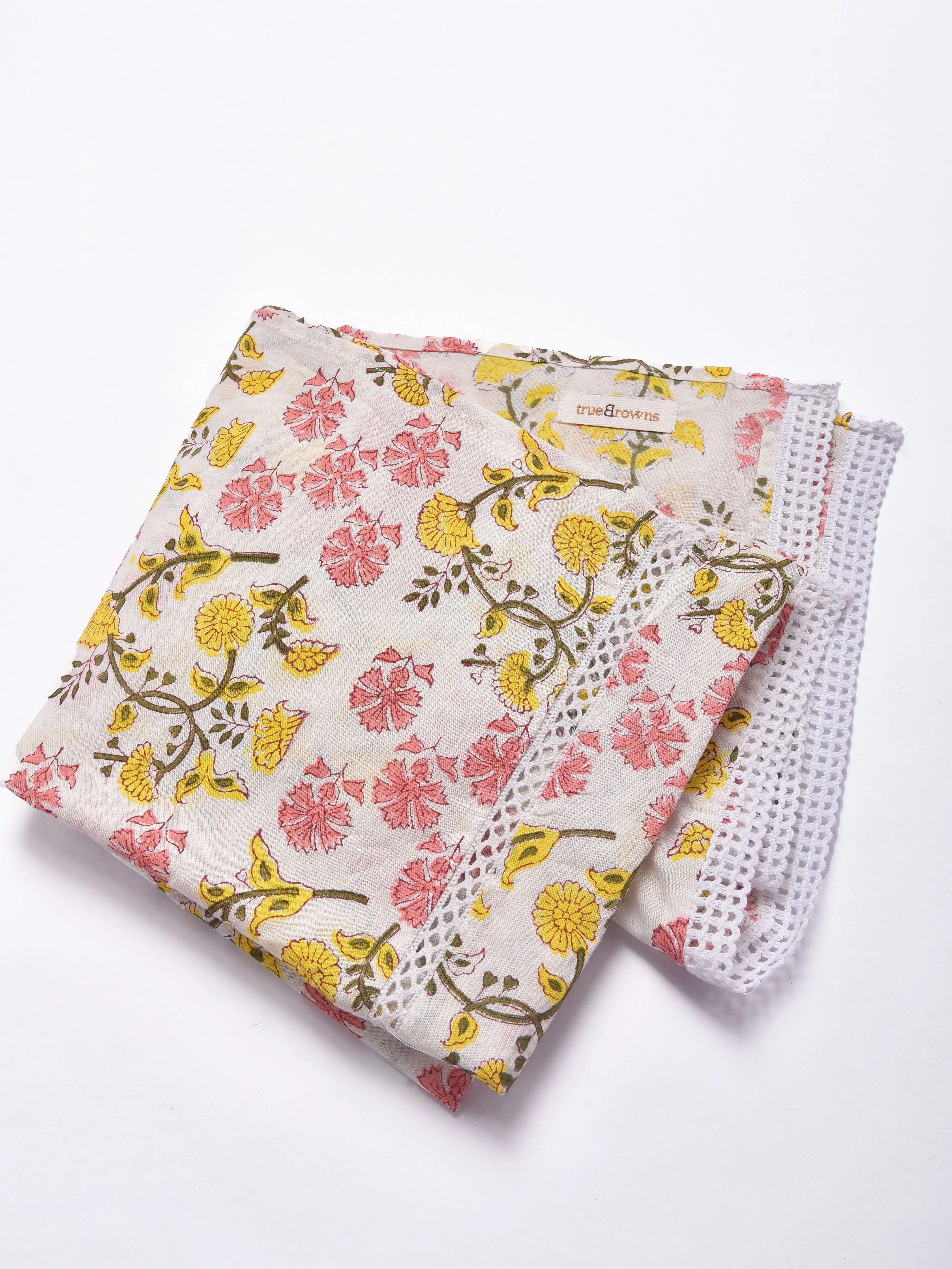 Pink Yellow Floral White Print Cotton Stole