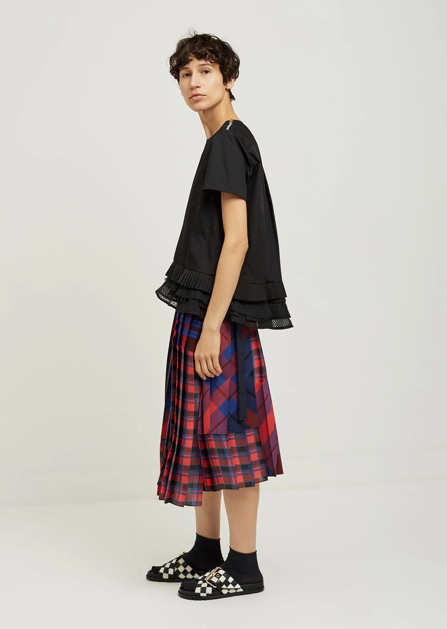 Plaid Mix Pleated Skirt