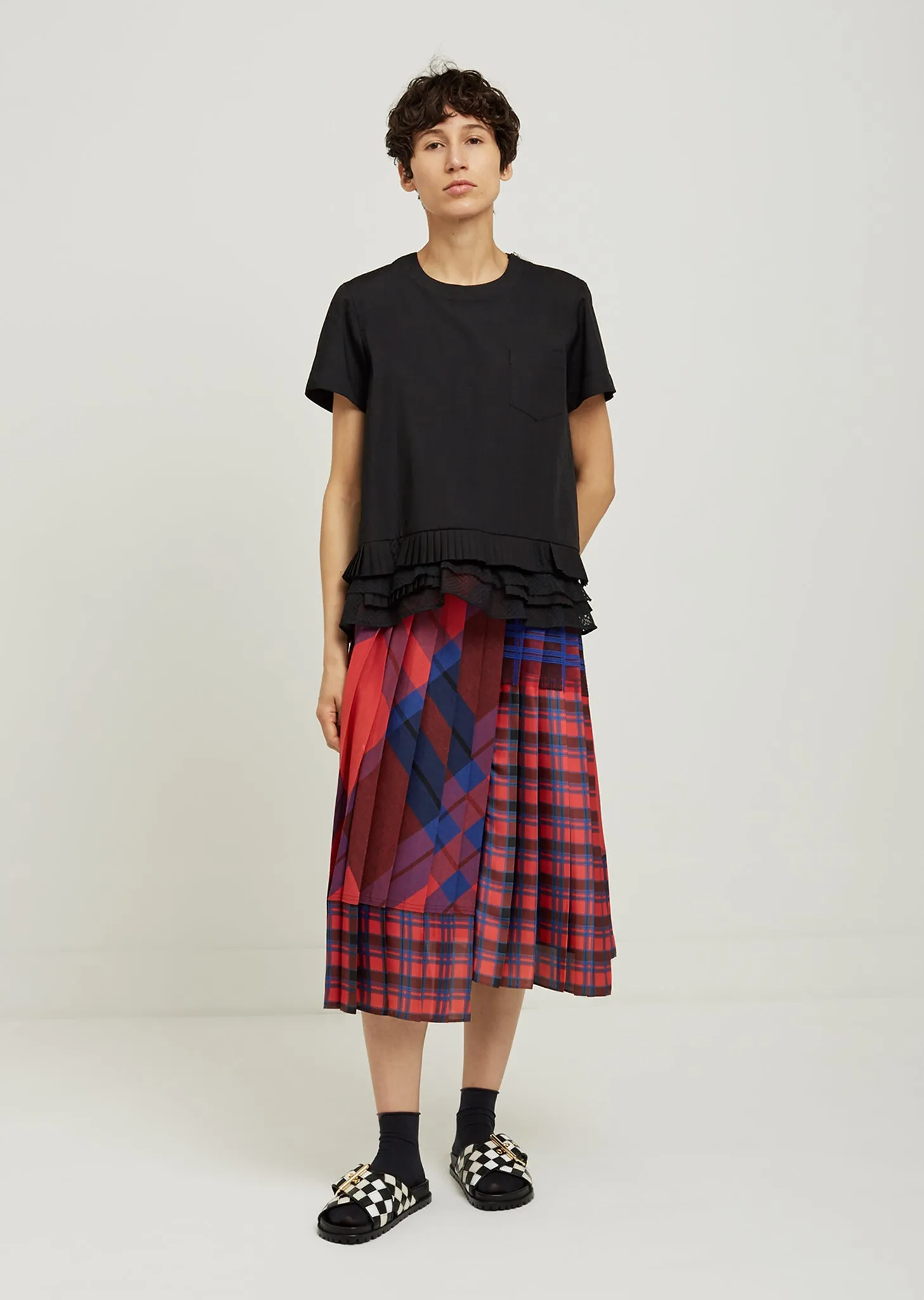 Plaid Mix Pleated Skirt