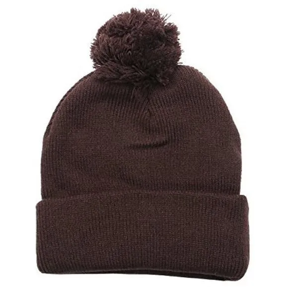 Plain Cuffed Winter Pom Beanie