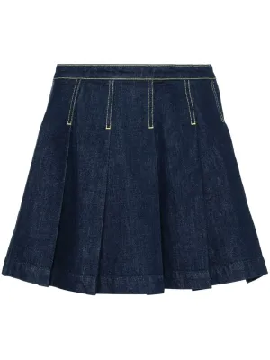 pleated denim mini skirt