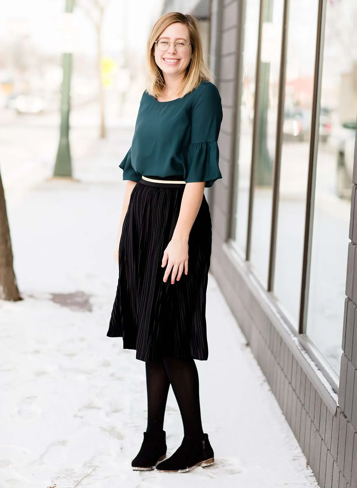 Pleated Velvet Midi Skirt