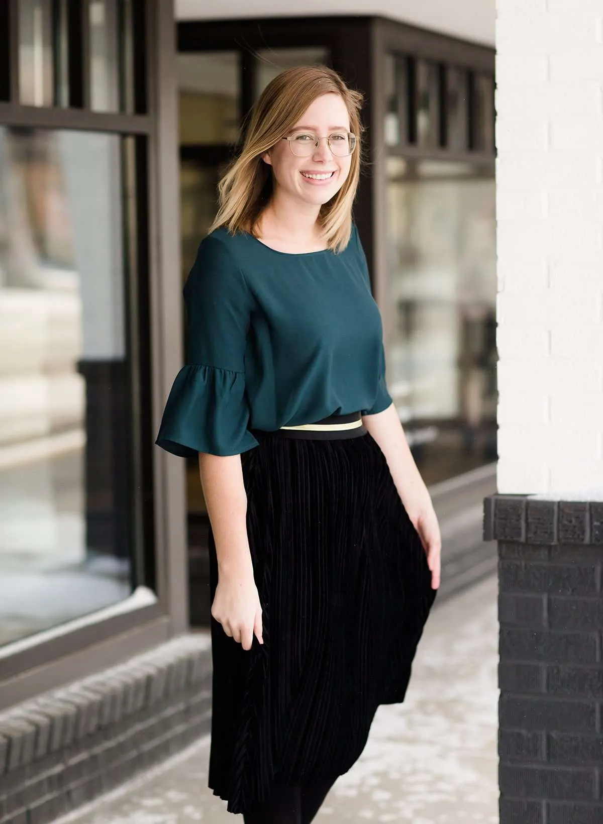 Pleated Velvet Midi Skirt