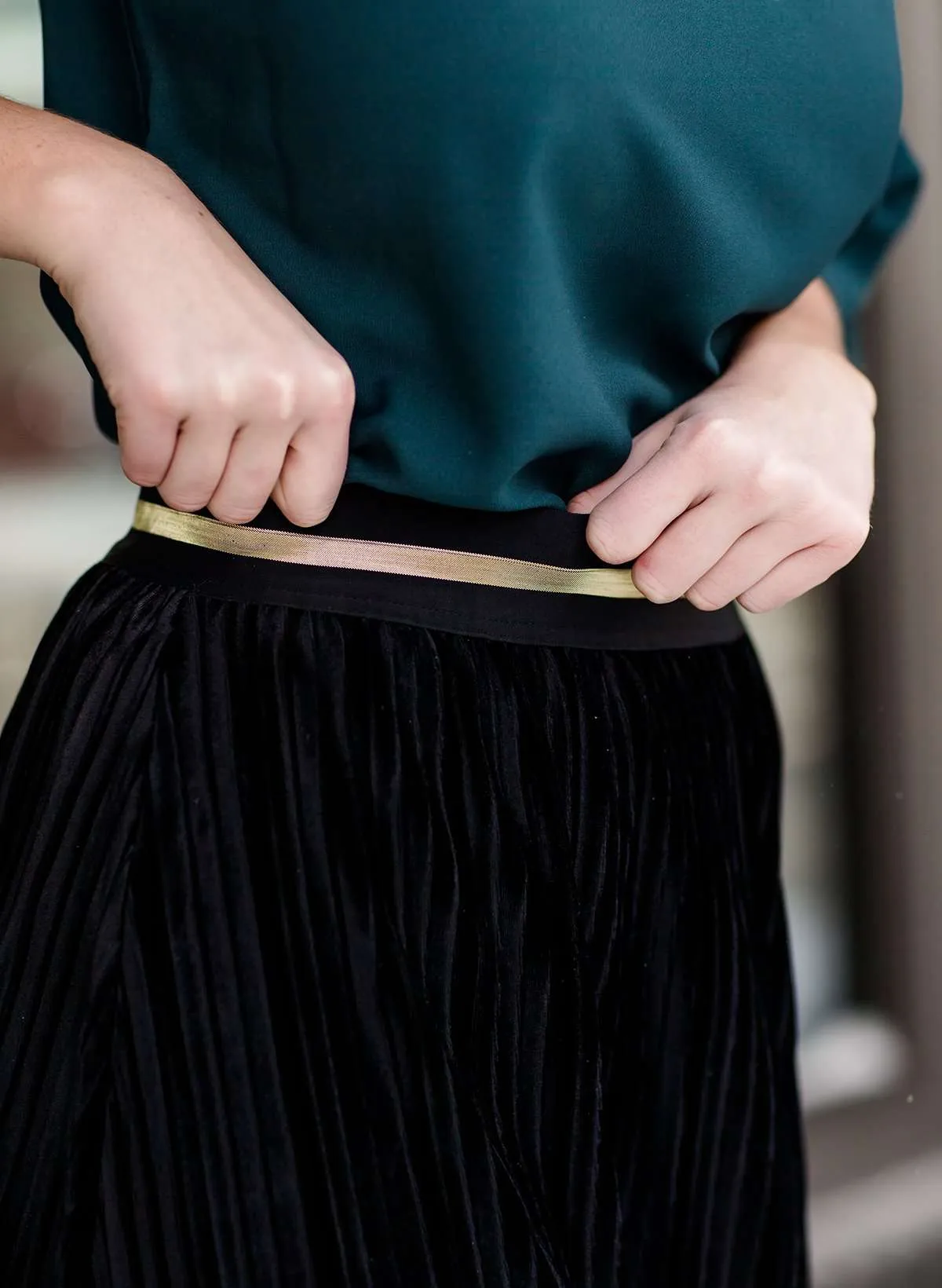 Pleated Velvet Midi Skirt