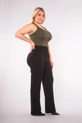 Plus Size High Rise Straight Leg Cargo Pants - Black