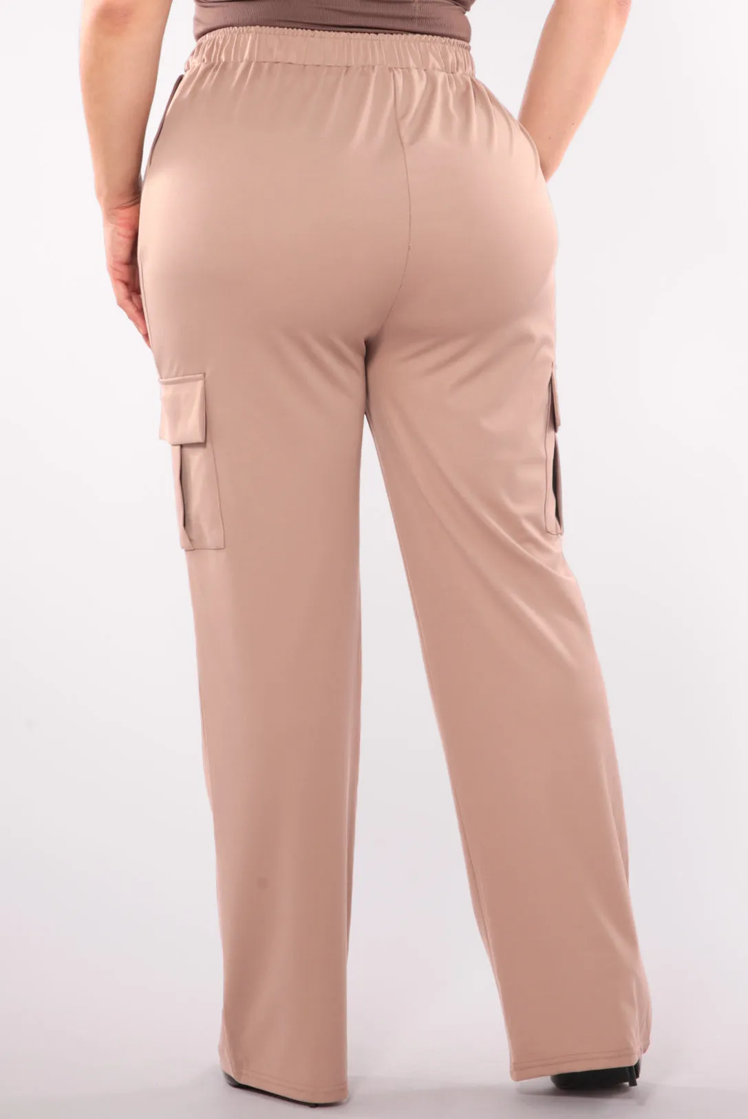 Plus Size High Rise Straight Leg Cargo Pants - Latte