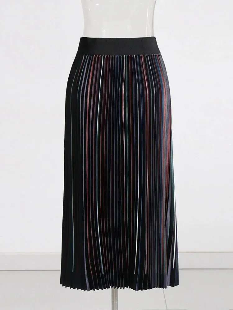 Pre Order:  Multicolor Pleats Mid-Calf Skirt