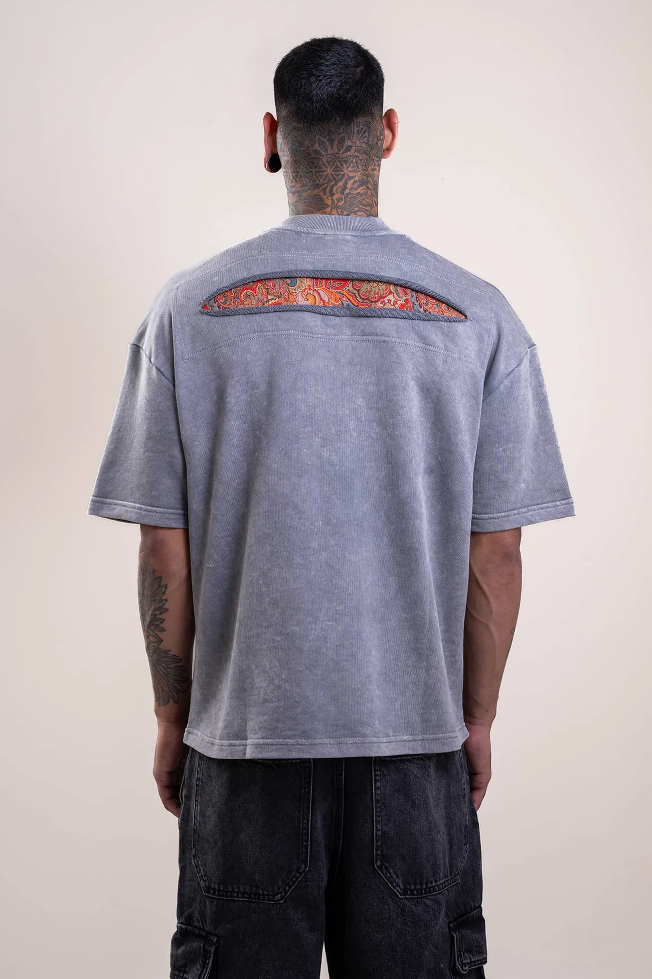 Reconstructed Distressed Acid Wash Oversized Grey T-Shirt