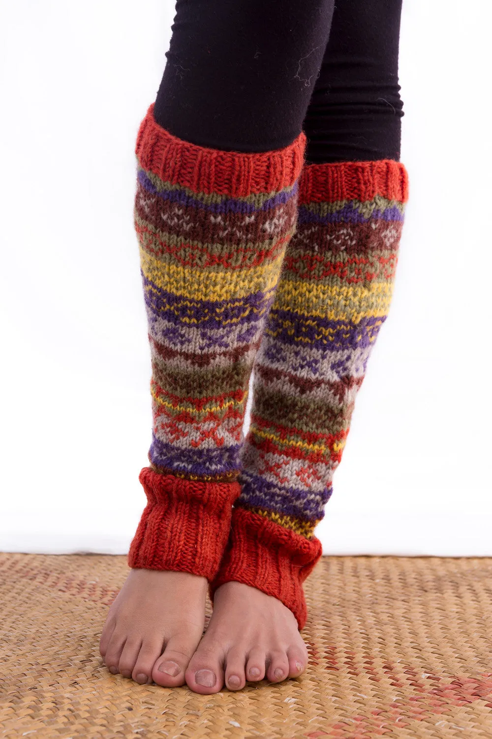 Red Knit Wool Sherpa Legwarmers