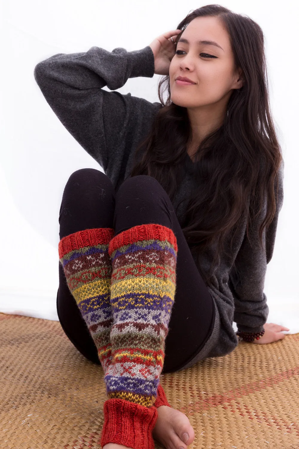 Red Knit Wool Sherpa Legwarmers