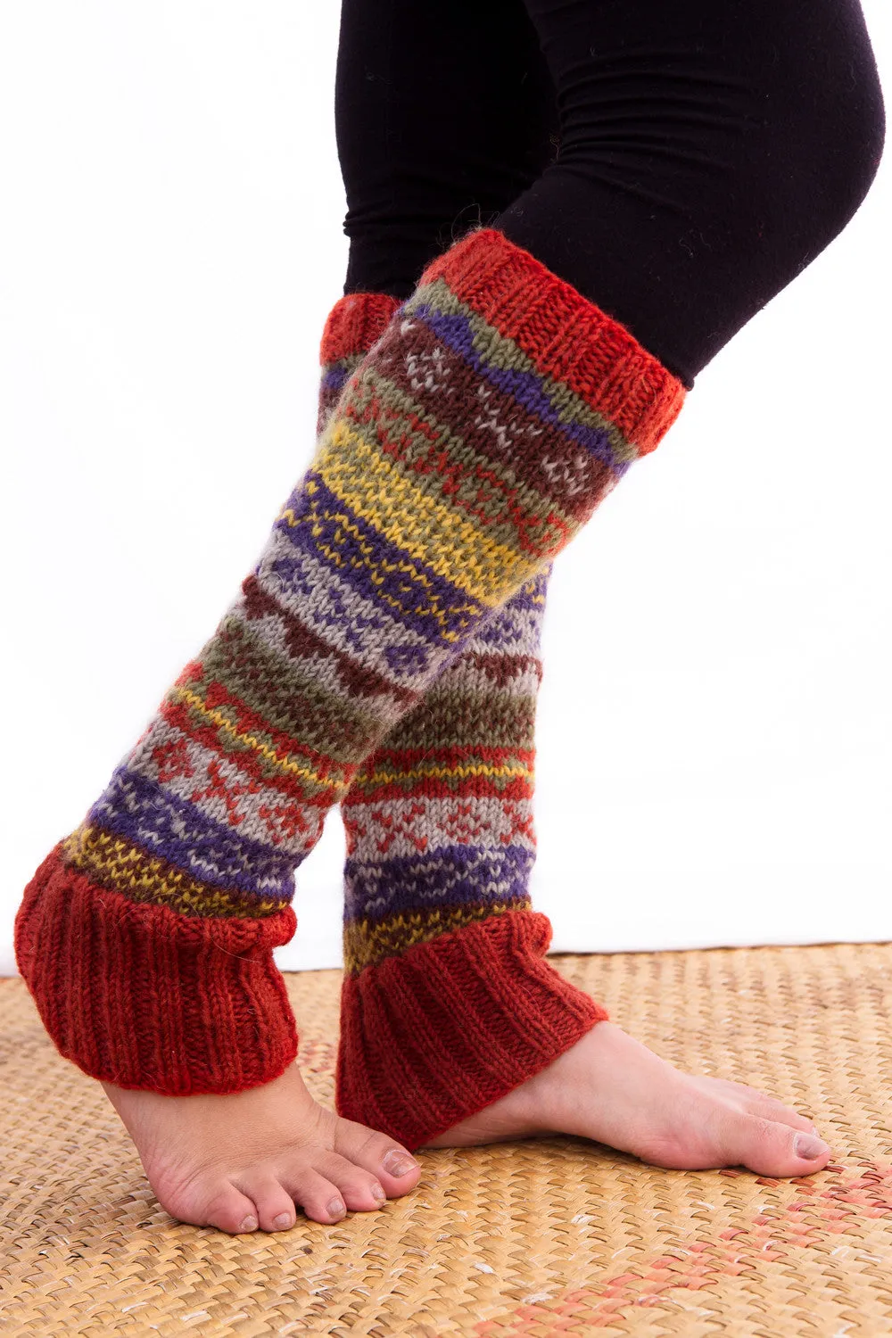 Red Knit Wool Sherpa Legwarmers