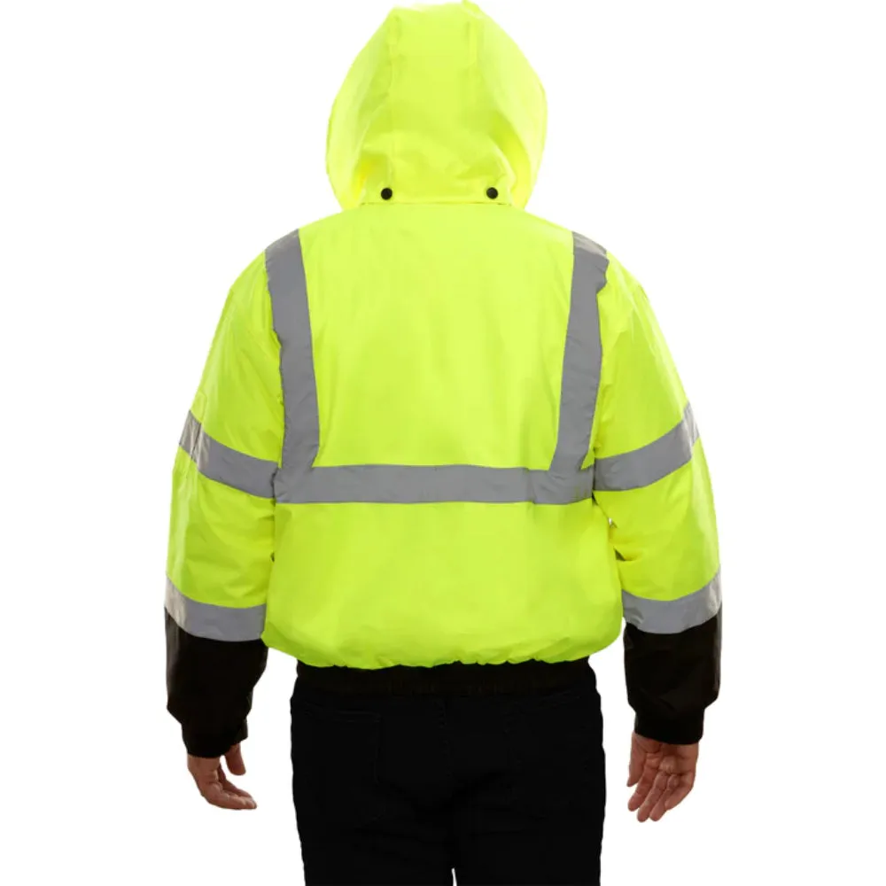 Reflective Apparel® Hi-Vis Waterproof Hooded Bomber Rain Jacket - ANSI Class 3 - 413GT