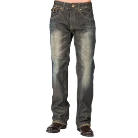 Relaxed Bootcut Dark Tinted Premium Denim Jeans Zipper Trim & Utility Back Pocket