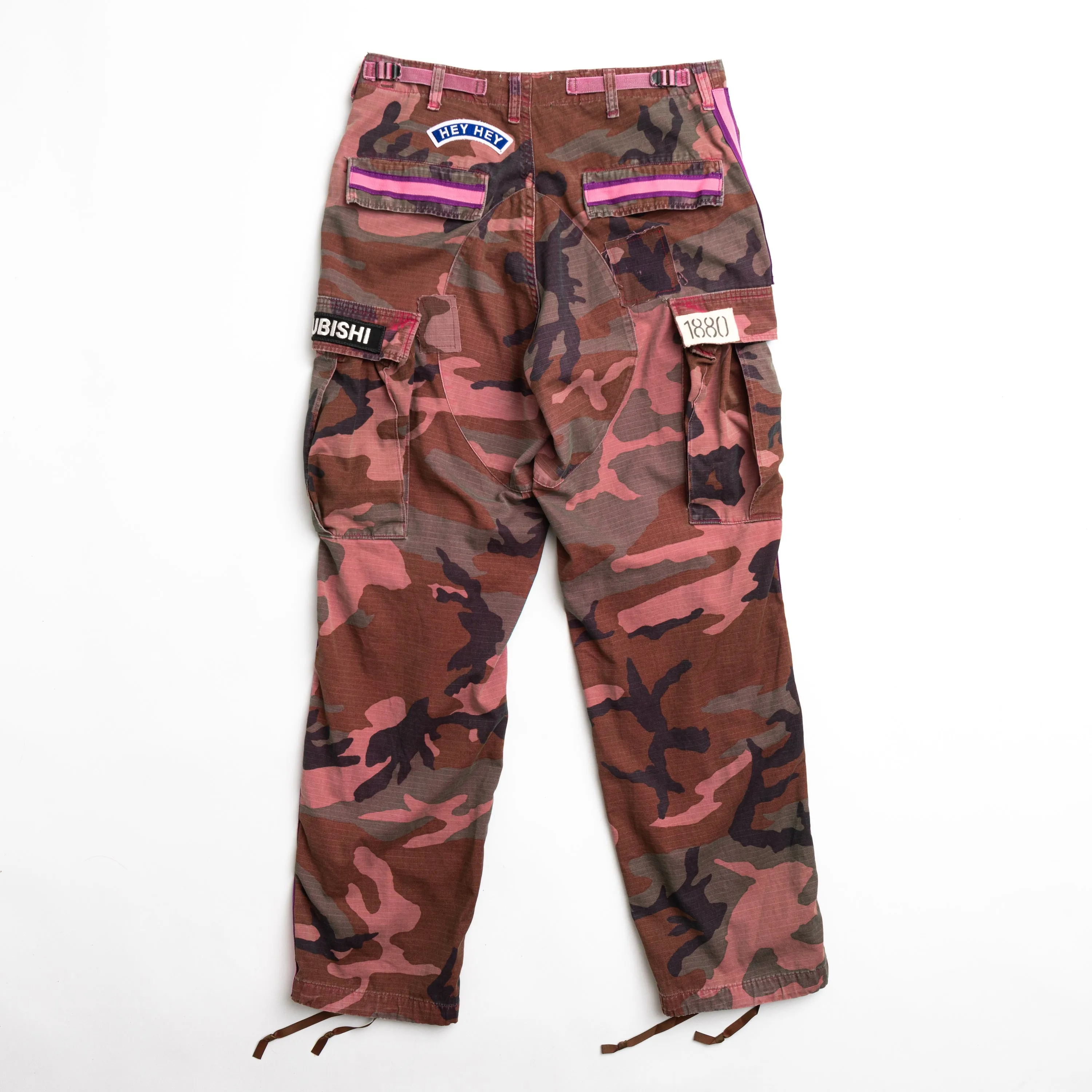 RILEY VINTAGE HOT PINK VINTAGE CAMO PANTS WITH PATCHES PREORDER SHIPS IN 2 WEEKS