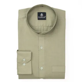 Sage Green Color Band Collar Solid Shirt For Men