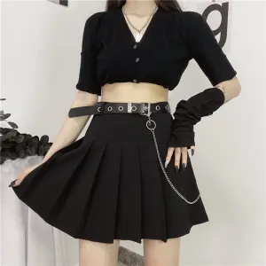 Sale Grunge Black High Waist Pleated Skirt With Chain Belt