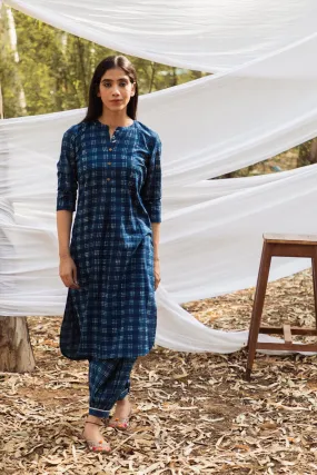 Samiya Handblock Indigo Long Kurta with Harem Pant - Set of 2