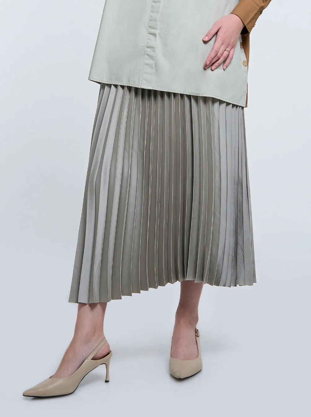 SATIN PLEATED SKIRT PLAIN ASH WOOD