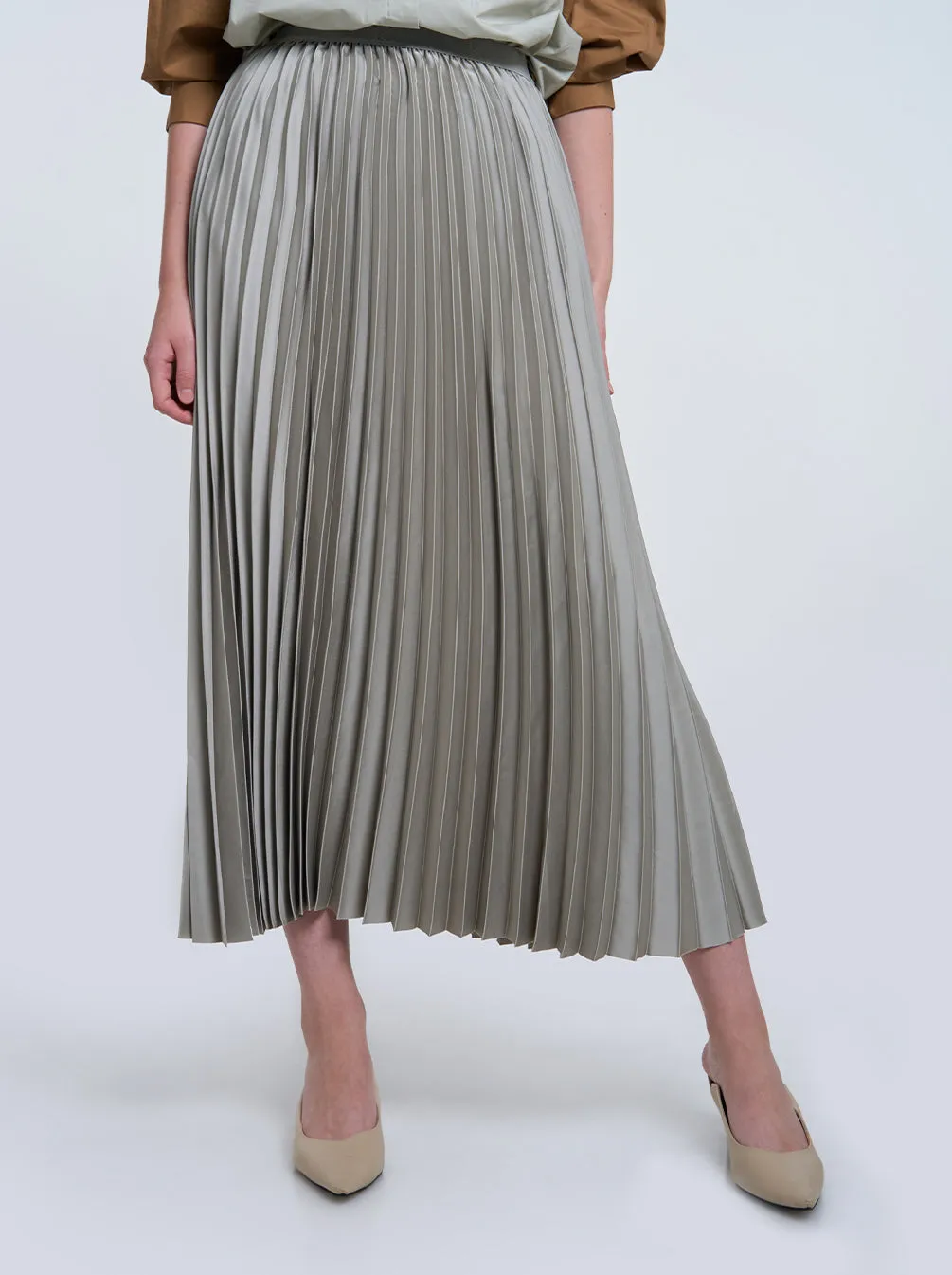 SATIN PLEATED SKIRT PLAIN ASH WOOD