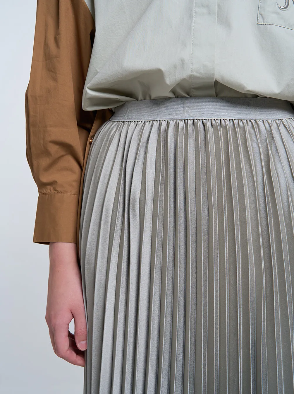 SATIN PLEATED SKIRT PLAIN ASH WOOD