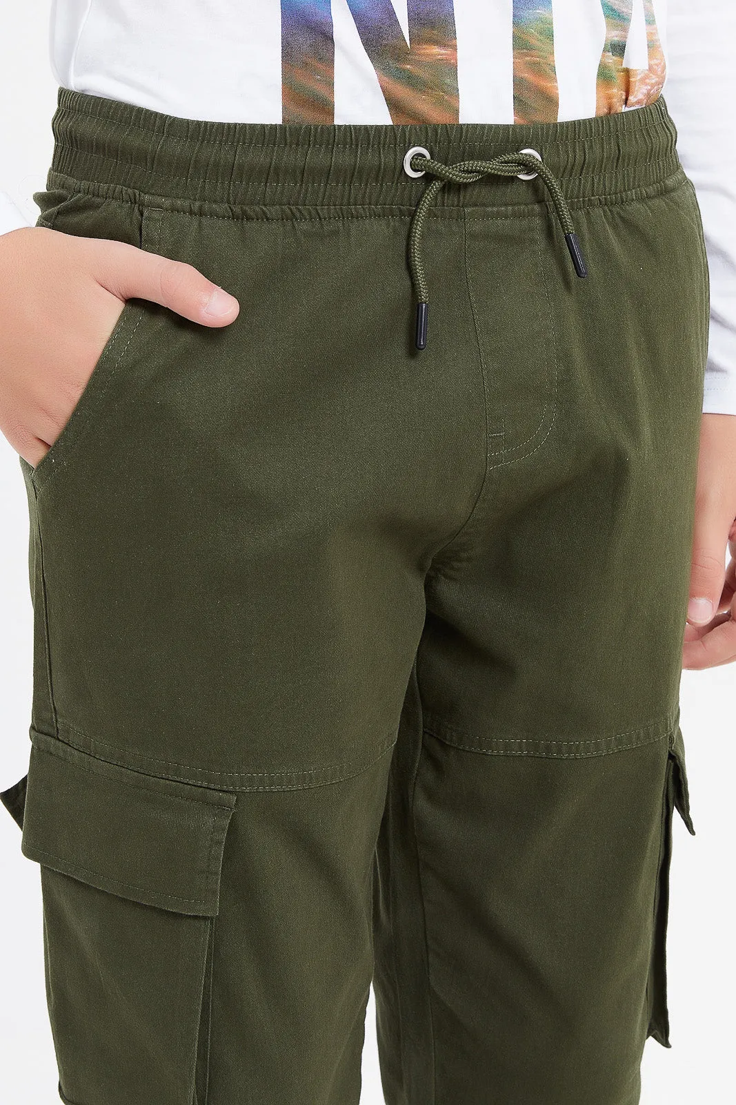 Senior Boys Olive Cargo Casual Trouser