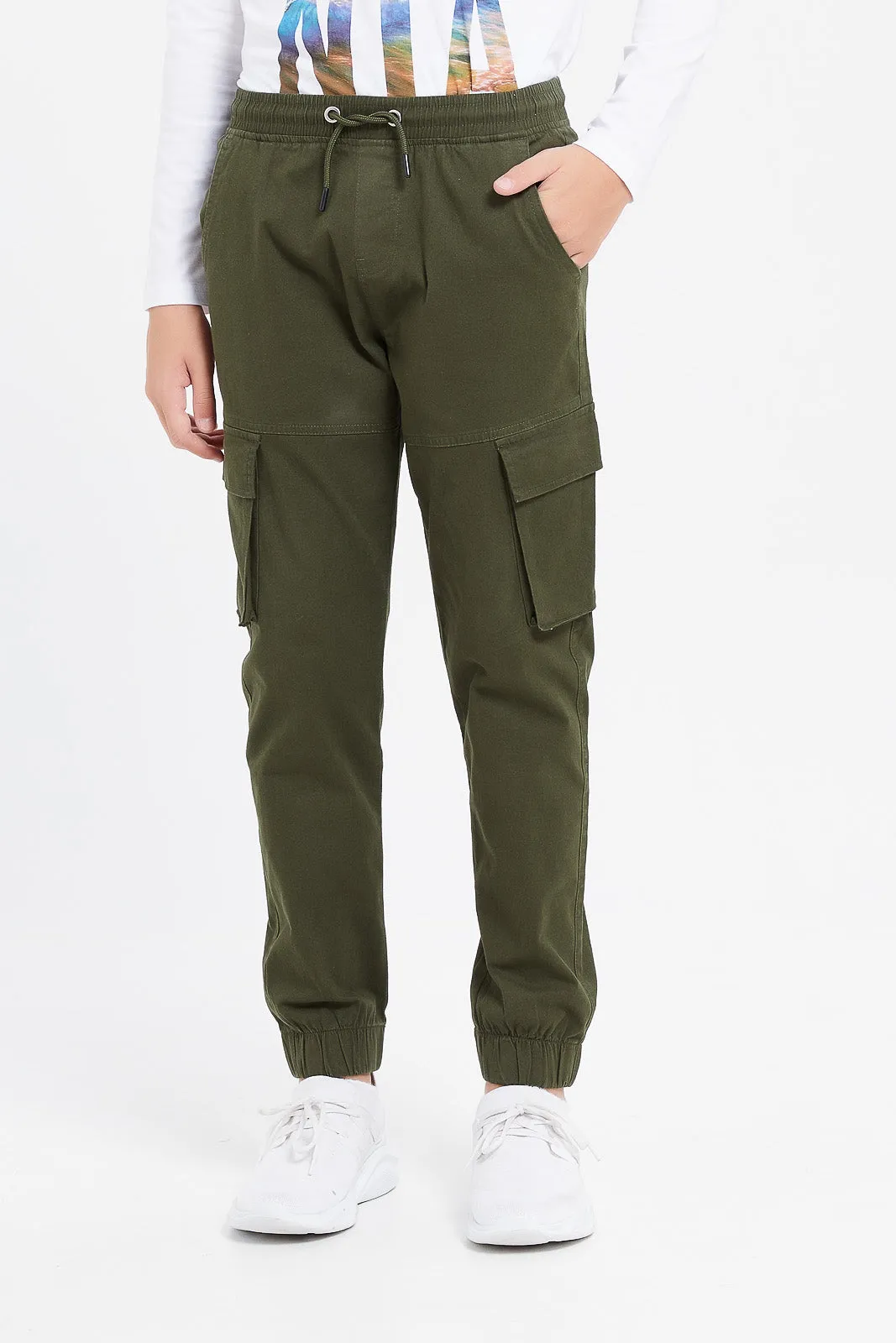 Senior Boys Olive Cargo Casual Trouser