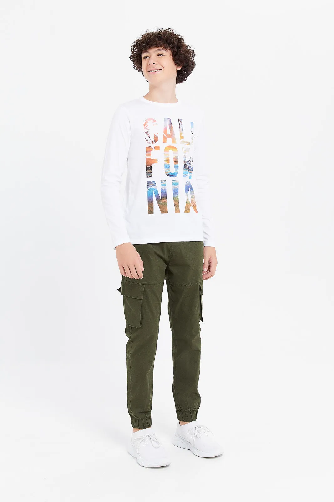 Senior Boys Olive Cargo Casual Trouser