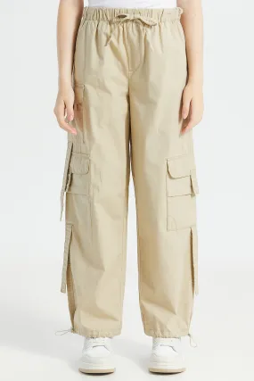 Senior Girls Beige Poplin Cargo Pocket Pants