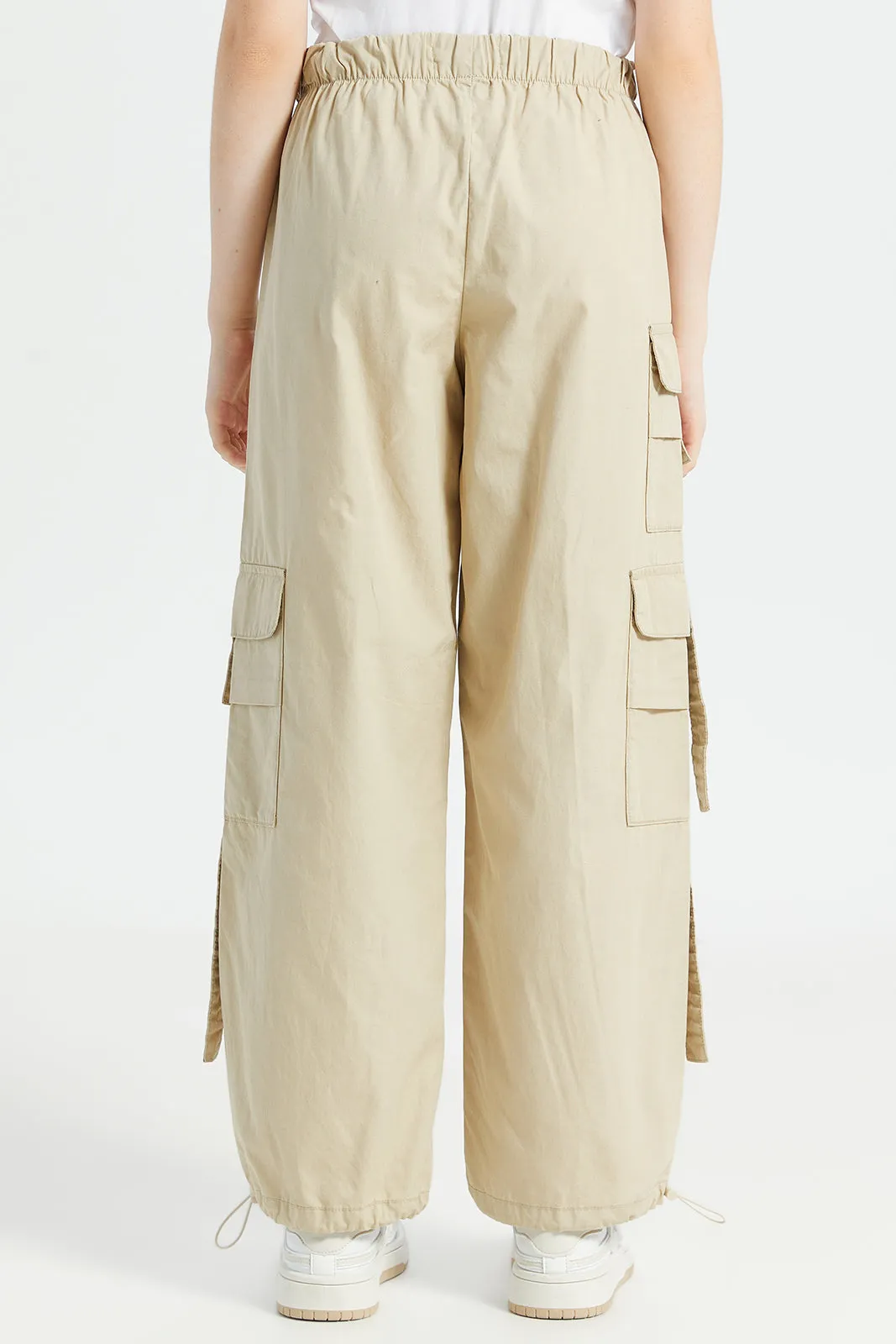 Senior Girls Beige Poplin Cargo Pocket Pants