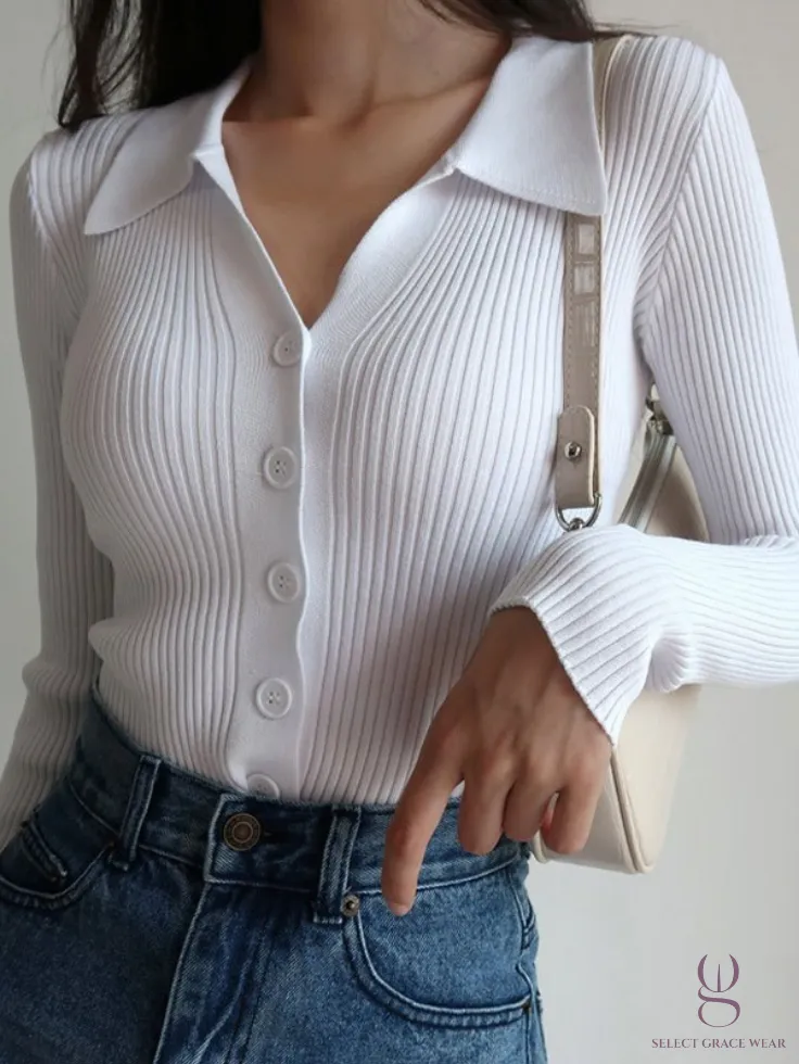 SGW Thermal V Neck Knit Shirt - White