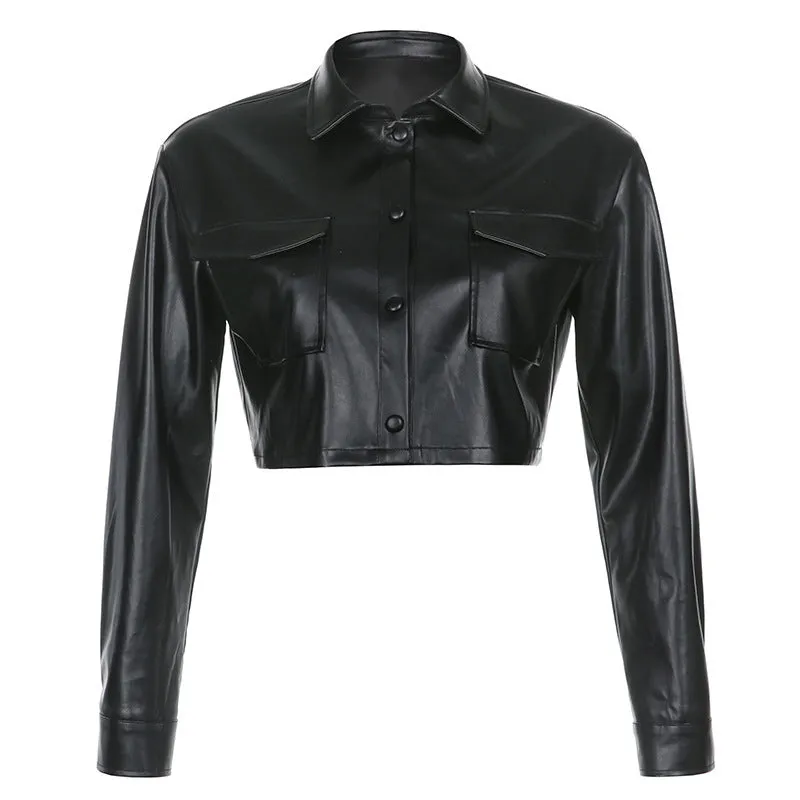 Short Lapel Workwear Leather Jacket