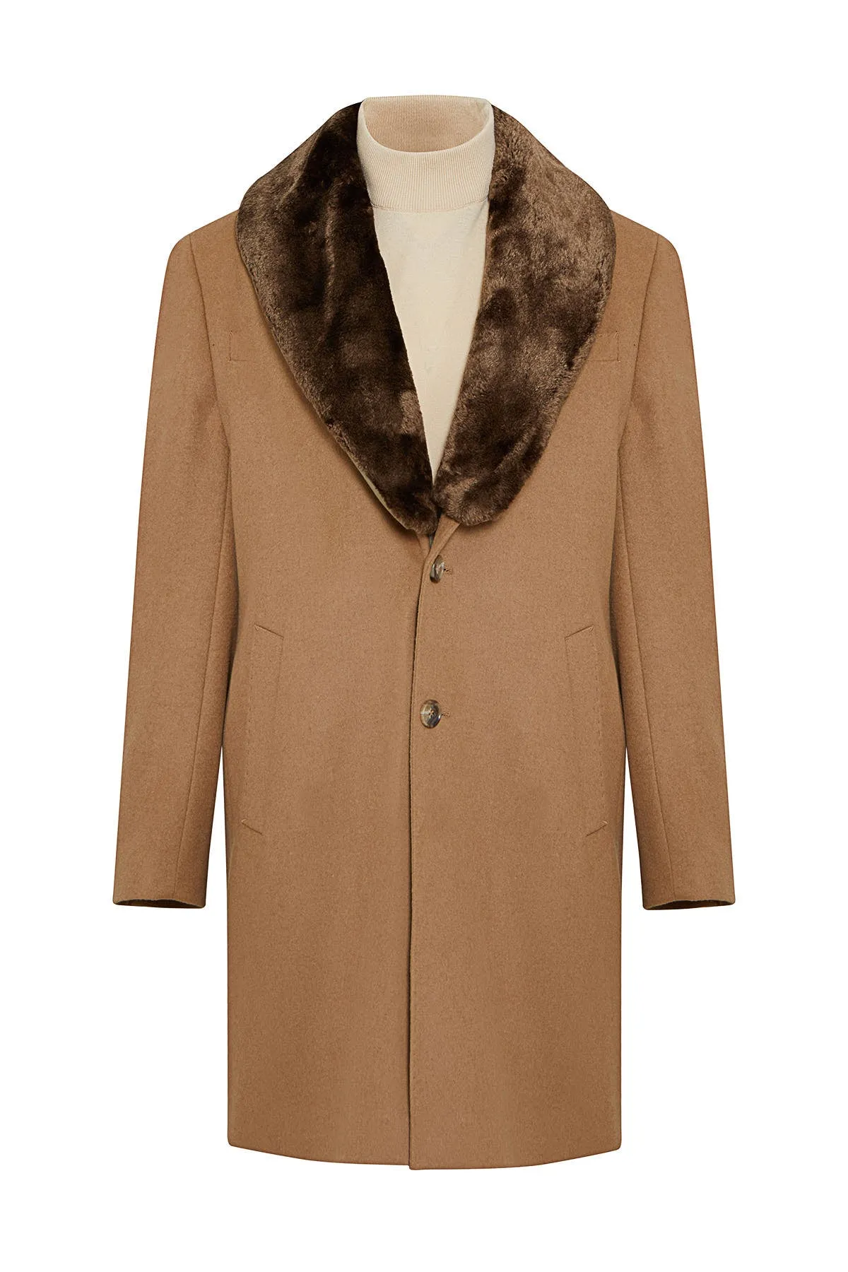 Slim Fit Cachet Camel Wool Blend Overcoat