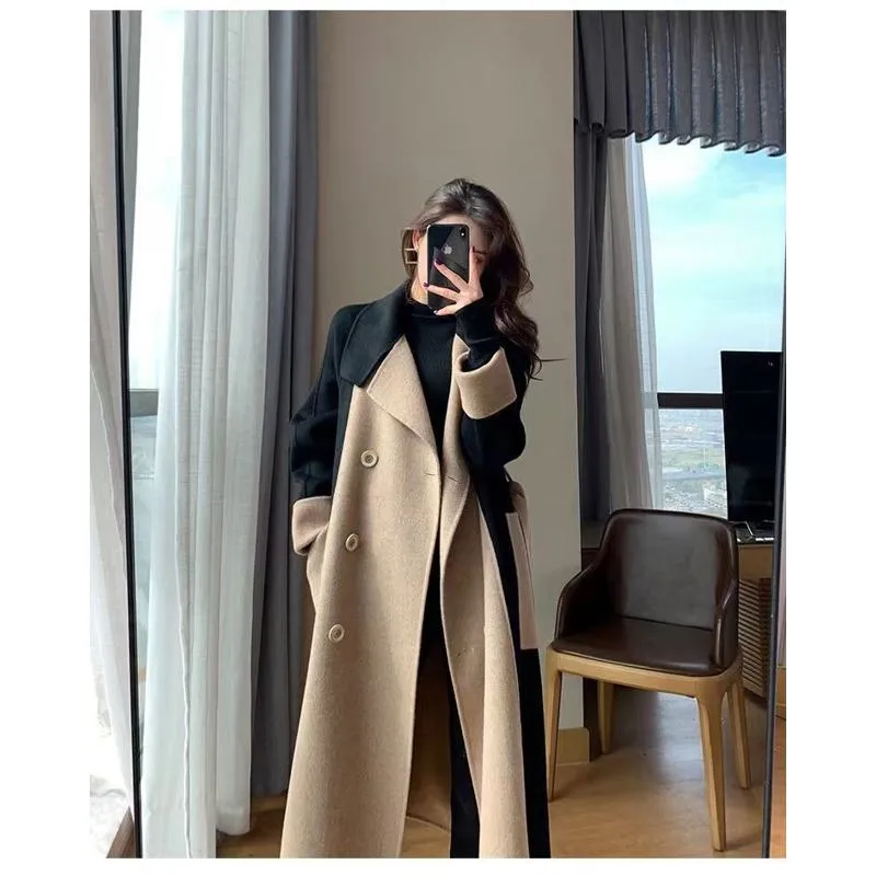 Slimming Wool Patchwor Overcoat