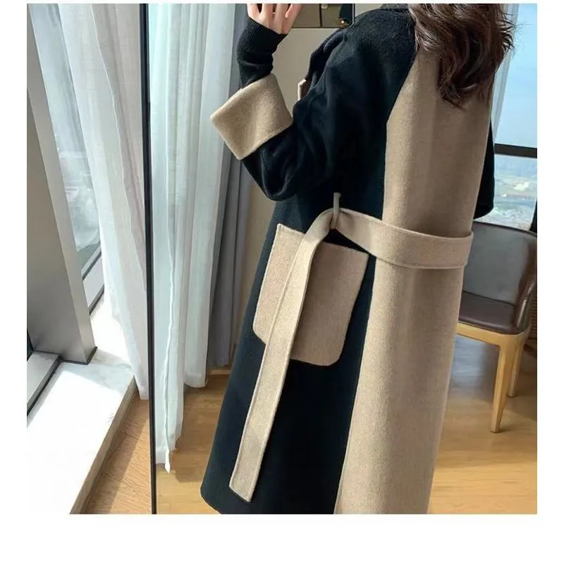 Slimming Wool Patchwor Overcoat