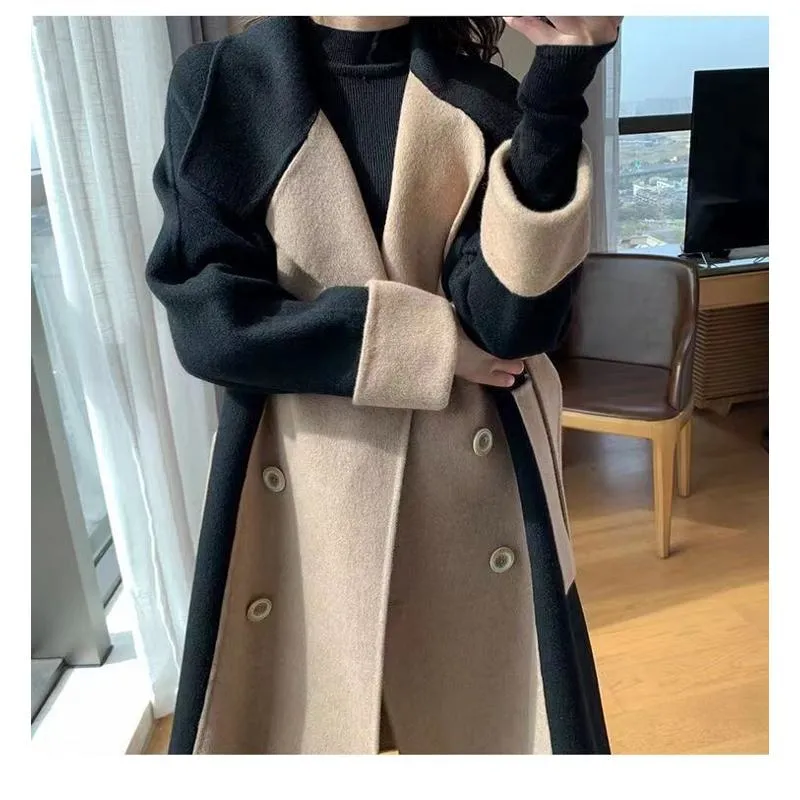 Slimming Wool Patchwor Overcoat