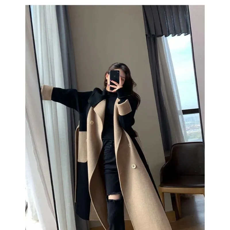 Slimming Wool Patchwor Overcoat