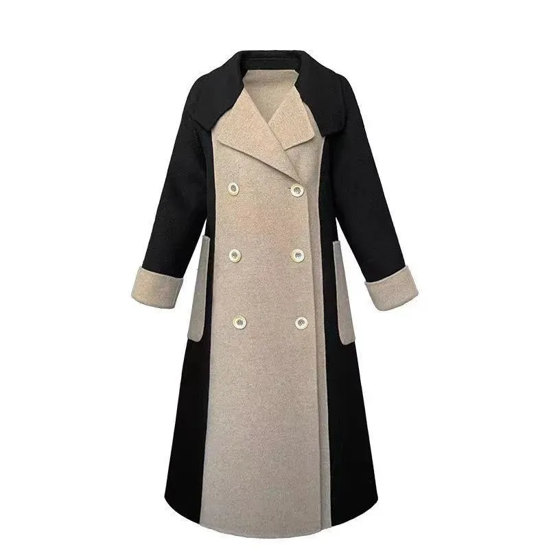 Slimming Wool Patchwor Overcoat