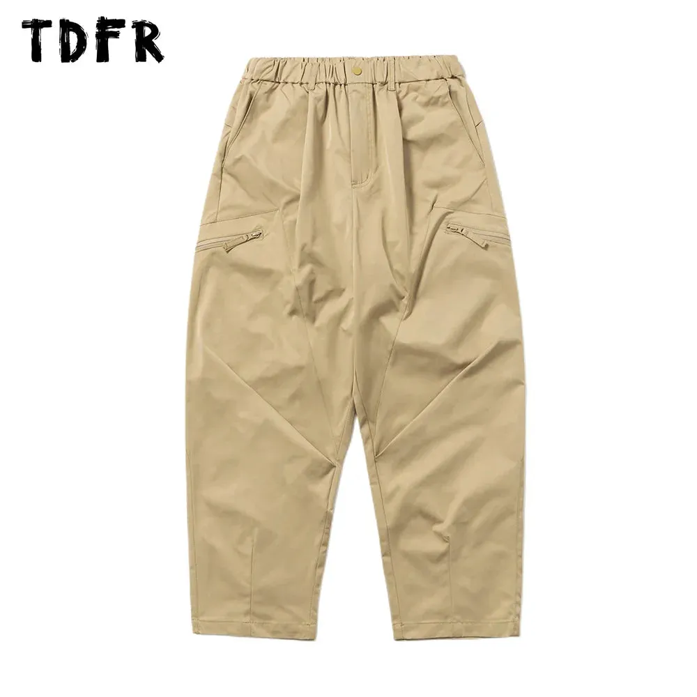 Solid Color Cargo Belt Pants with Zipper Pocket - Casual Safari Style