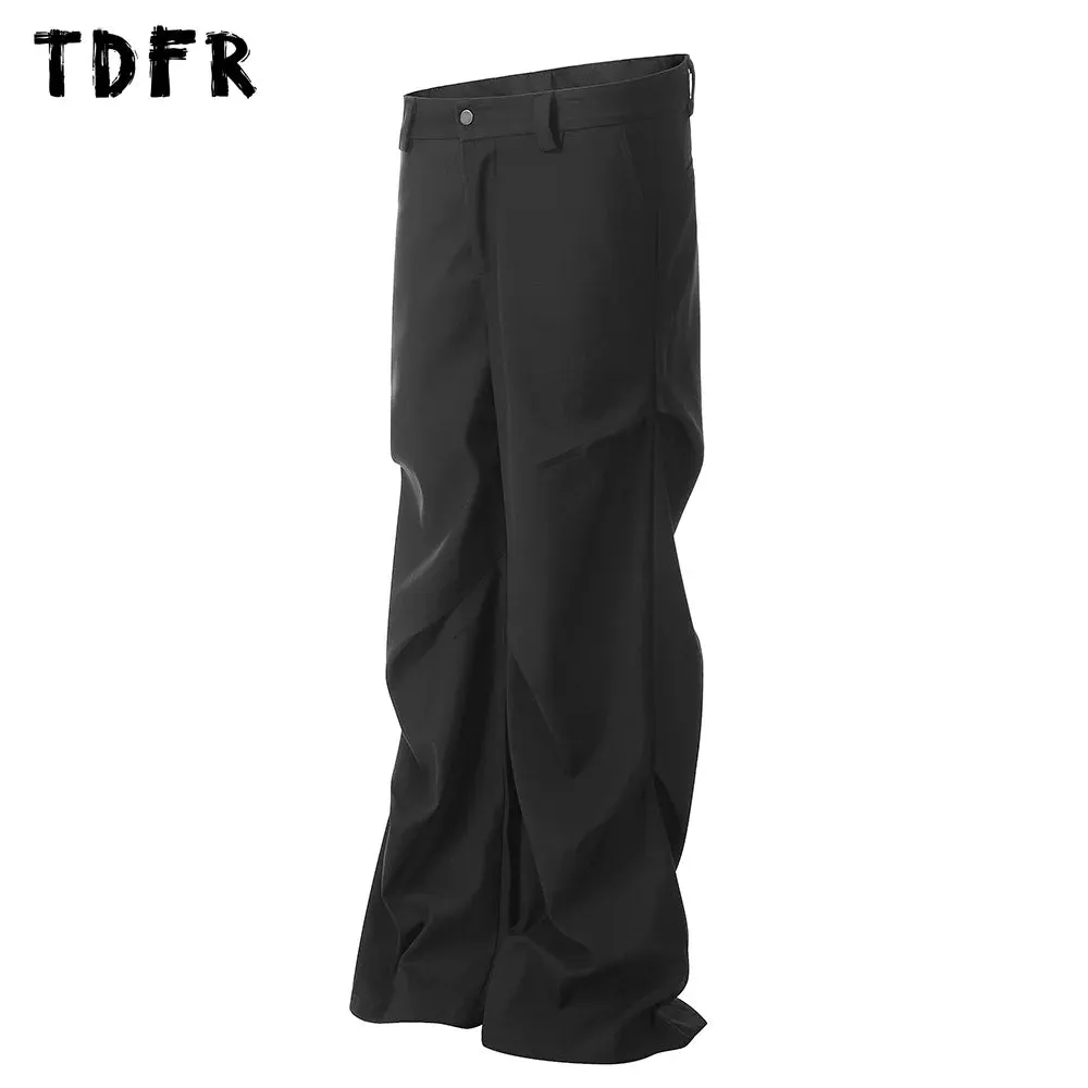 Solid Color Cargo Pants Mens Casual Streetwear Loose Wide Leg Trousers