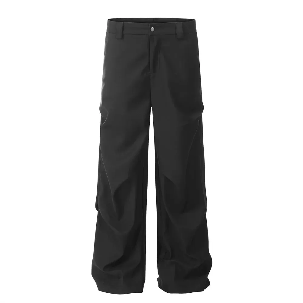 Solid Color Cargo Pants Mens Casual Streetwear Loose Wide Leg Trousers